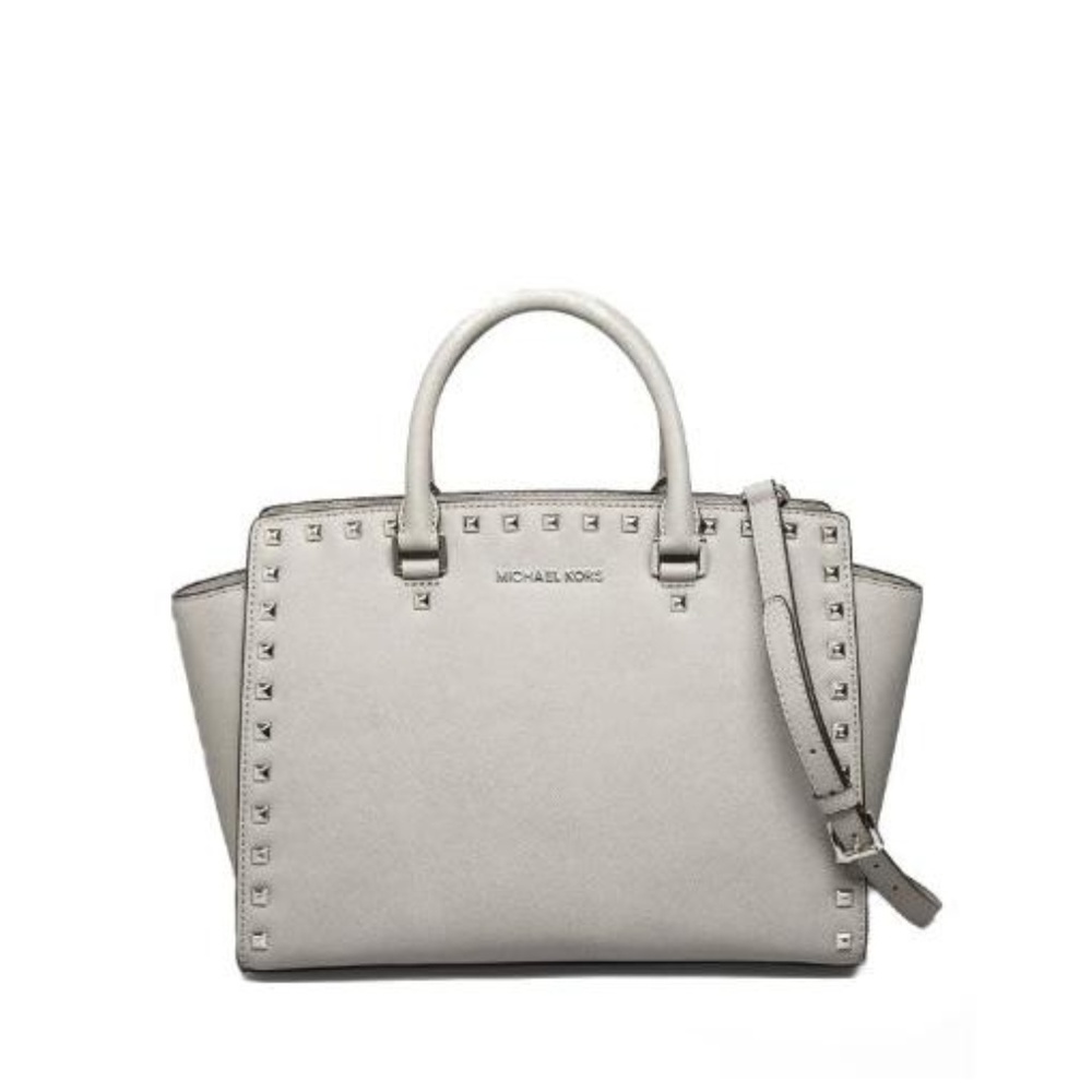 michael kors selma pearl grey studded bag